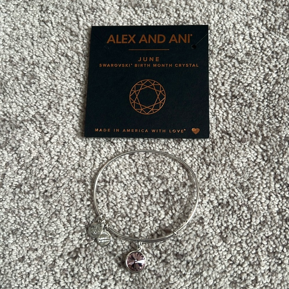 June Birth Stone Alex and Ani Silver Bracelet